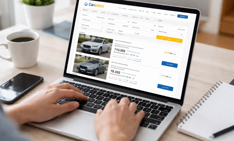 Carsnitch used car comparison platform on laptop screen